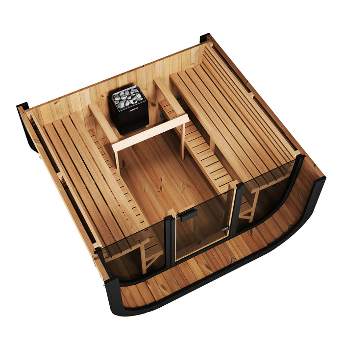 SaunaLife CL7G | Outdoor 6-Person Cube Sauna Kit with Panoramic Window