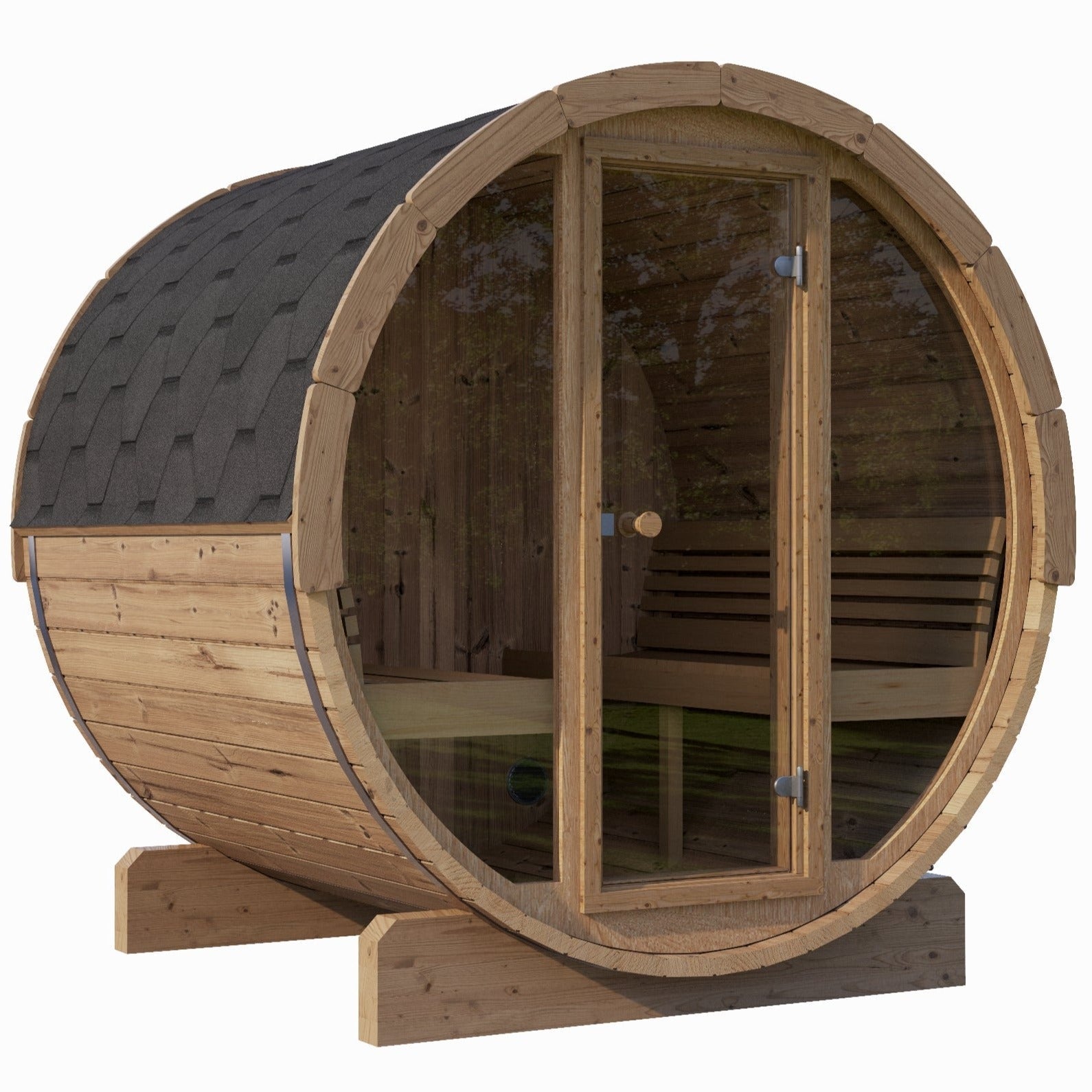 SaunaLife Model E8G Barrel Sauna with Glass Front - Secret Saunas